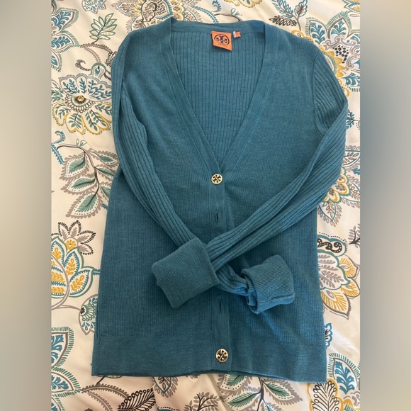 Tory Burch Teal Ribbed Cardigan - Picture 9 of 13